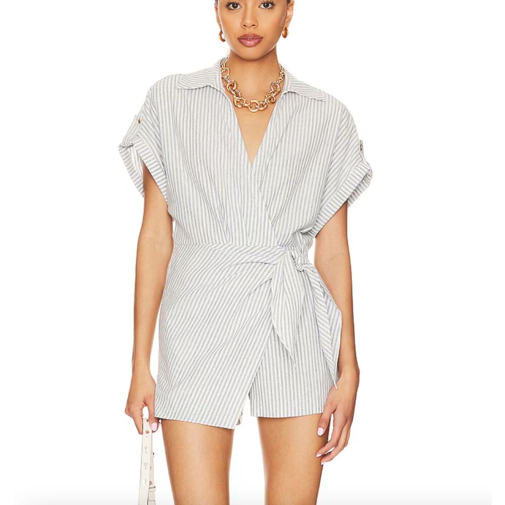 SAYLOR Hara Striped Linen Romper‎ NWT Sz Large